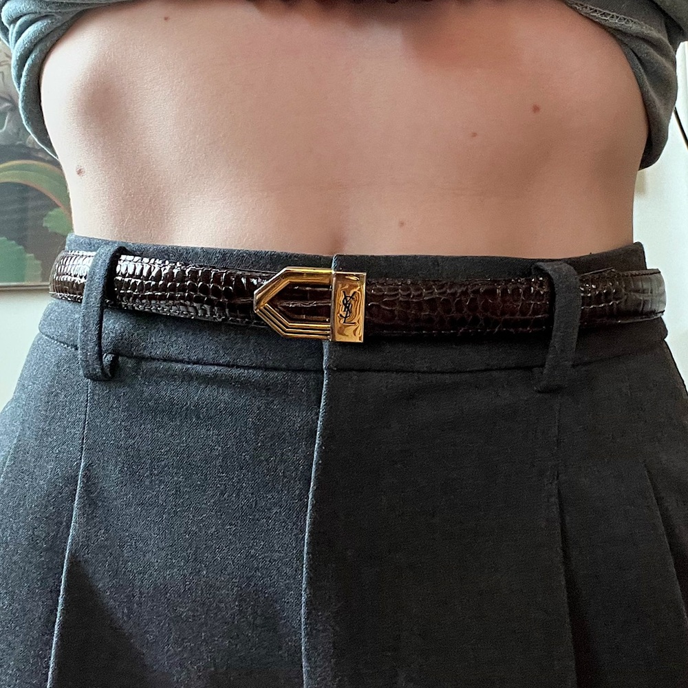 Vintage Yves Saint Laurent Dark Brown Belt with Gold Buckle
